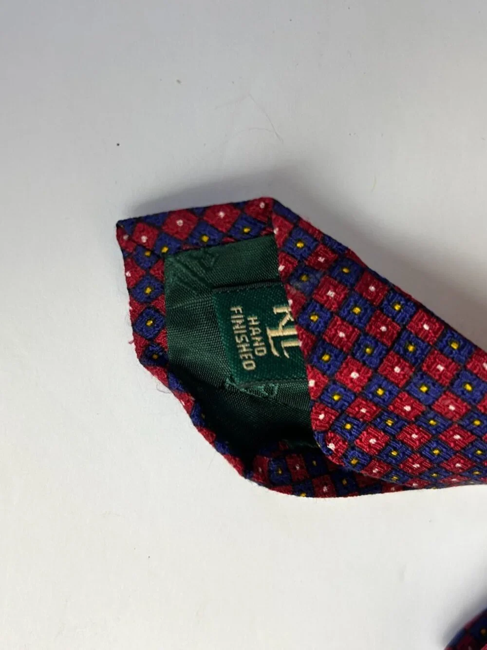 Lauren Ralph Lauren Silk Tie Hand Finished Red Blue Square